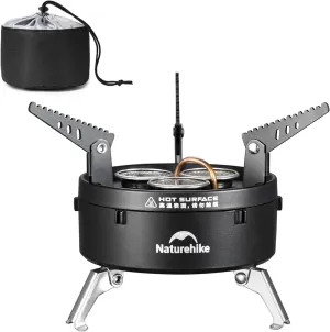 Naturehike Portable Camping Stoves 480g/1.1lb Backpacking 3300w/11260 BTU, 3 flames for more consistent fire, igt, High Heat, Foldable stand, Adaptable to a variety of pots and pans (Portable stove)