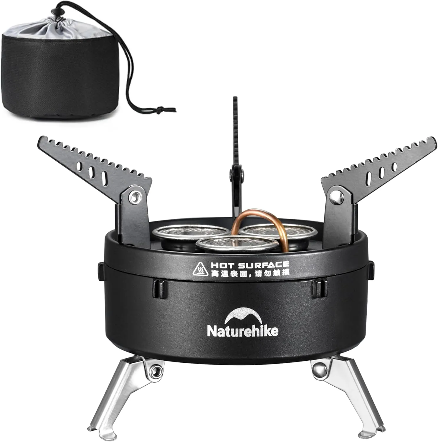 Naturehike Portable Camping Stoves 480g/1.1lb Backpacking 3300w/11260 BTU, 3 flames for more consistent fire, igt, High Heat, Foldable stand, Adaptable to a variety of pots and pans (Portable stove)