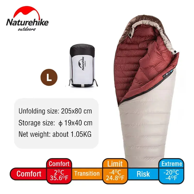 Naturehike Sleeping Bag Ultralight Waterproof Mummy Sleeping Bag SnowBird Duck Down Sleeping Bag Winter Camping Sleeping Bag