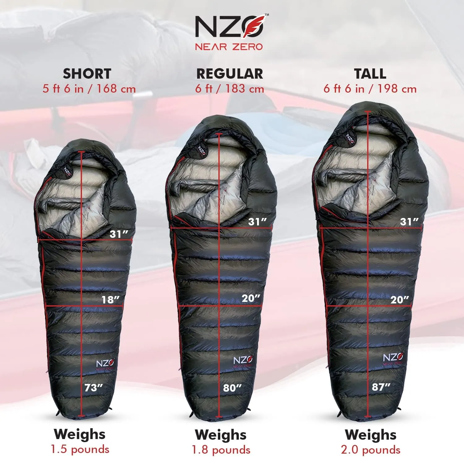 NEAR ZERO 18°F 850  Power Down Fill Mummy Sleeping Bag for Adults | Ultralight, All Season, Backpacking Sleeping Bag for Hiking & Camping | 10D 470T Nylon Taffeta