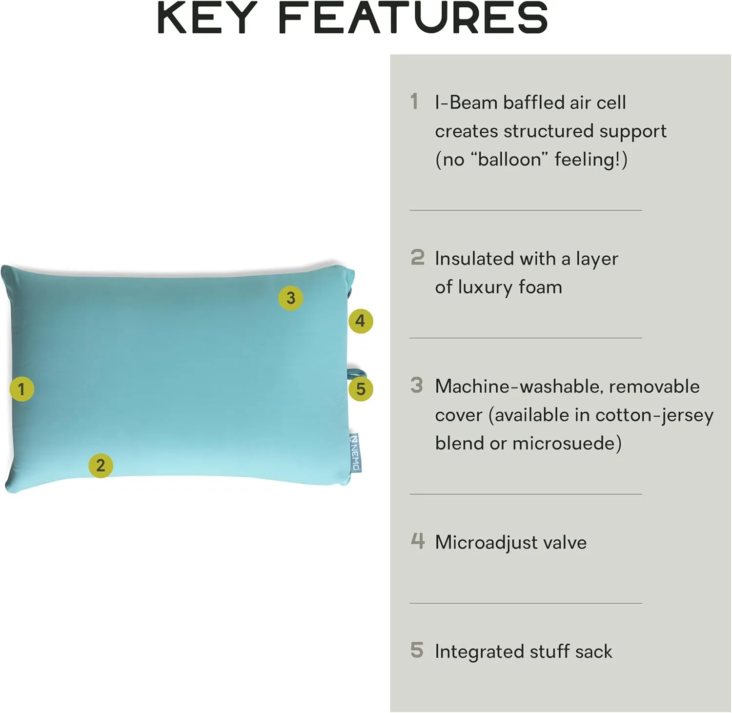 NEMO Equipment Fillo Backpacking & Camping Pillow - One Size - Frost/Silt