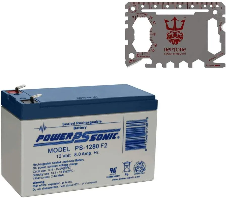 Neptune 46-in-1 Card Multi Tool - Plus, Power-Sonic 12V 8AH F2 SLA Replacement Battery for NP8.5-12, PS-1280 (1 Battery   1 Tool)