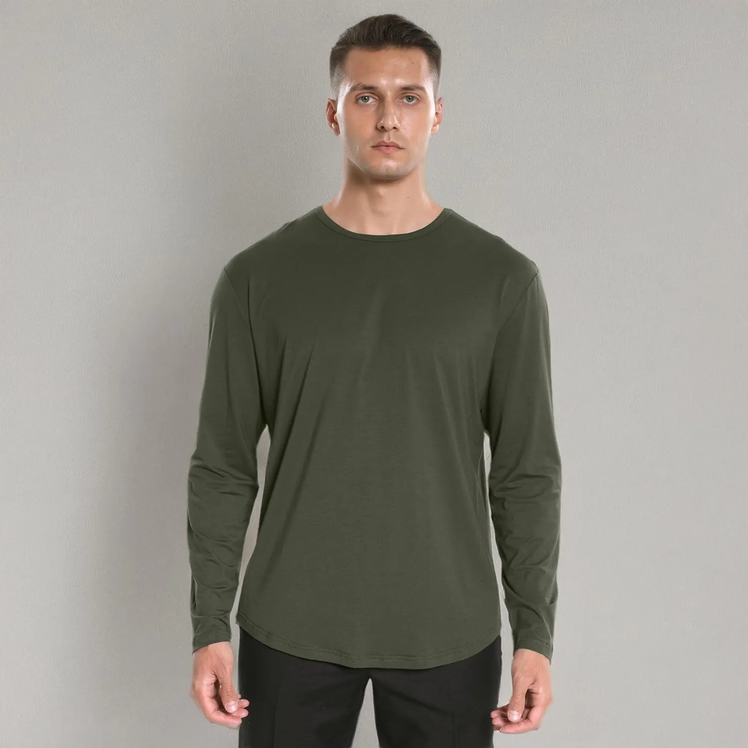 netdraw Men's Ultra Soft Bamboo Viscose T-Shirt Curve Hem Lightweight Cooling Short/Long Sleeve Casual Basic Tee Shirt
