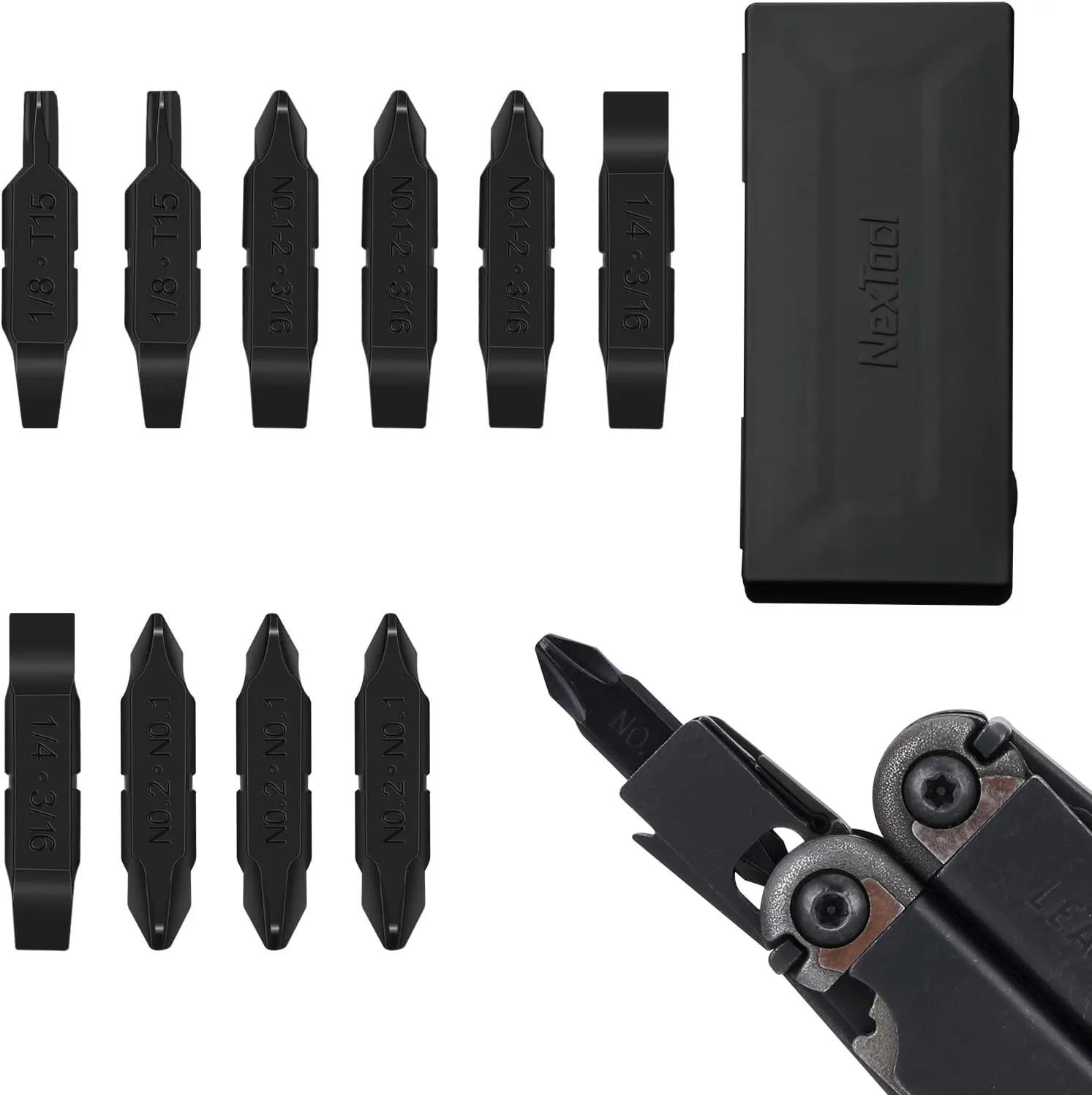 NexTool 10 Pack Replacement Double-Ended Screwdriver Bit for Leatherman Multi-Tool – Durable S2 Steel #1, #2 & #1-2 Phillips   1/4, 3/16 & 1/8 Flat Head T15 Torx, Perfect for DIY, and Outdoor Repairs