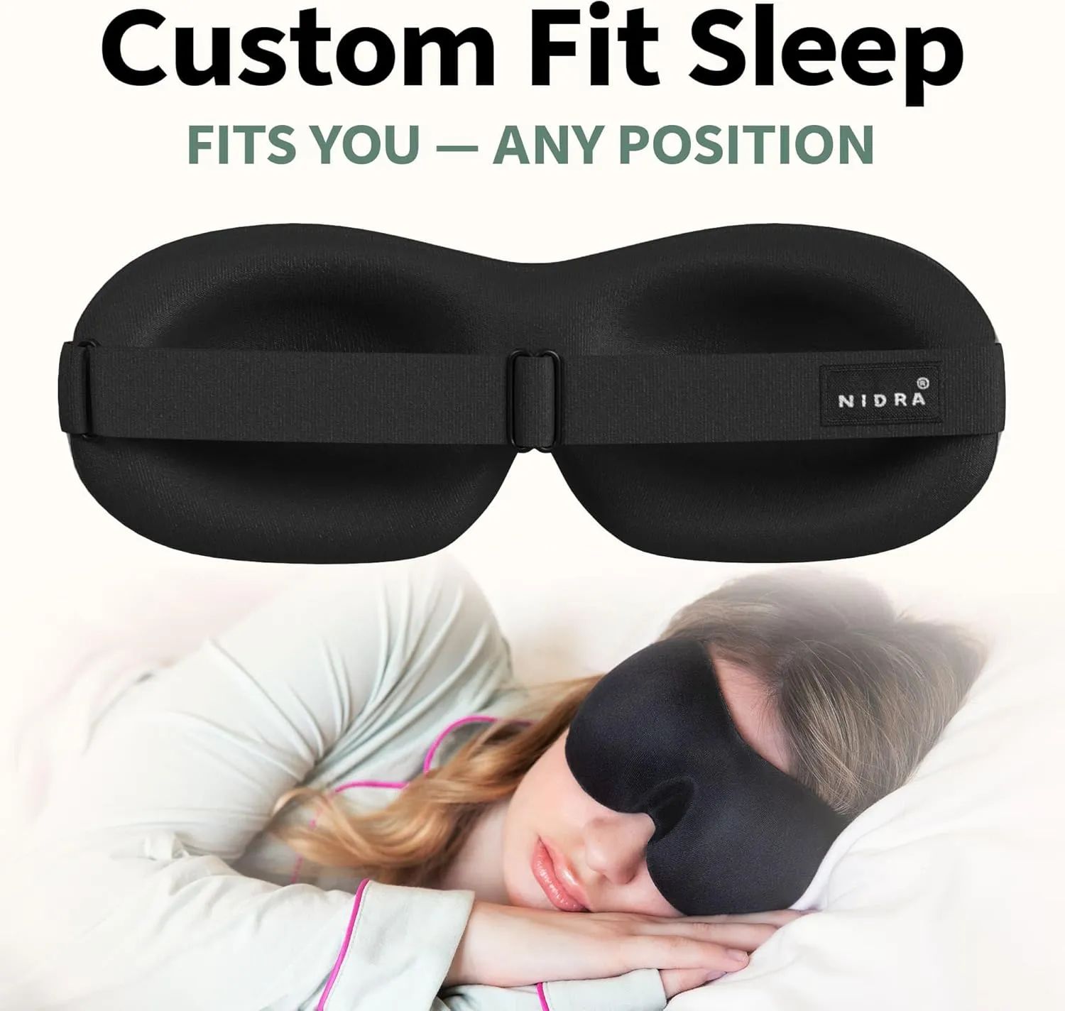 Nidra Sleep Mask, Contoured Blackout Sleeping Mask, for Men & Women - Standard Size, Black