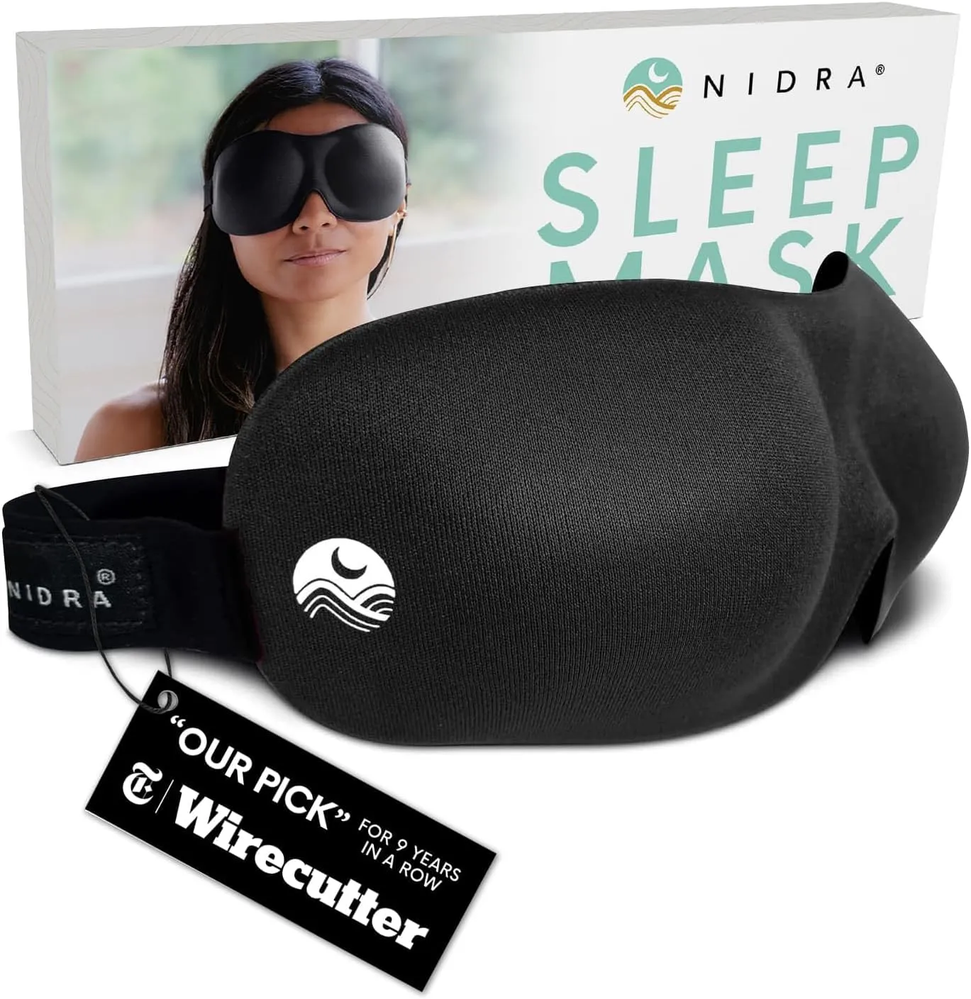 Nidra Sleep Mask, Contoured Blackout Sleeping Mask, for Men & Women - Standard Size, Black