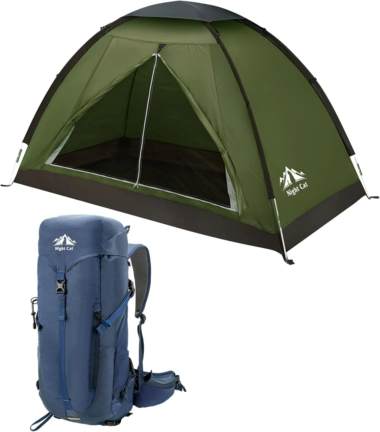 Night Cat Backpacking Tent with Internal-Frame Hiking Backpack 30L for One 1 to 2 Persons Lightweight Waterproof Camping Hiking Tent for Adults Kids Scouts Easy Setup Single Layer 2.2x1.2m