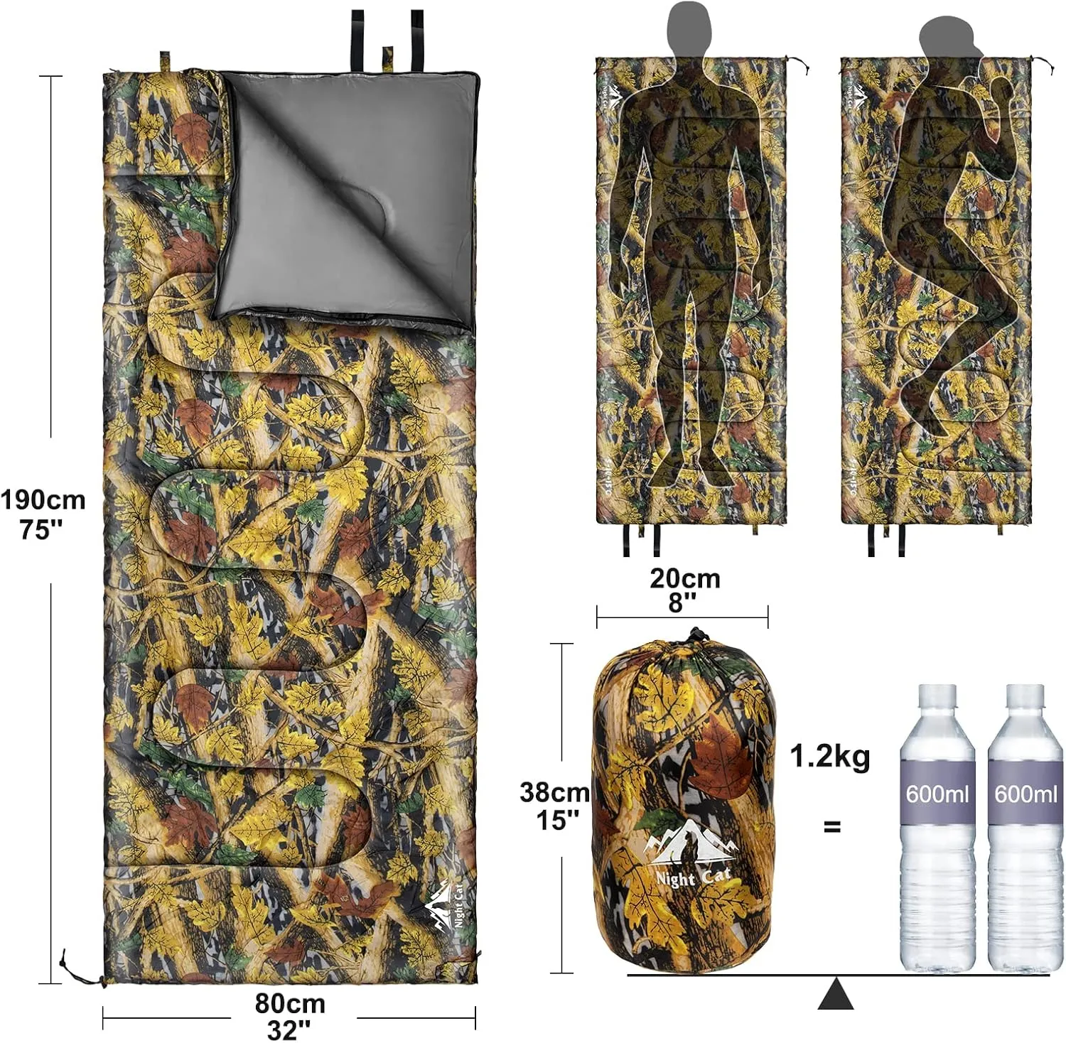 Night Cat Camping Sleeping Bag for Adults Portable Lightweight Backpacking Hiking Traveling Indoor Outdoor Temperature 5-15℃ Switch to a Quilt or Blanket