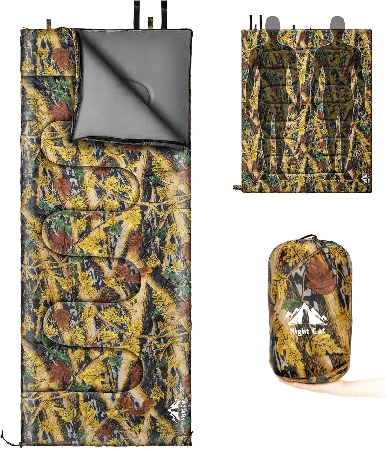 Night Cat Camping Sleeping Bag for Adults Portable Lightweight Backpacking Hiking Traveling Indoor Outdoor Temperature 5-15℃ Switch to a Quilt or Blanket