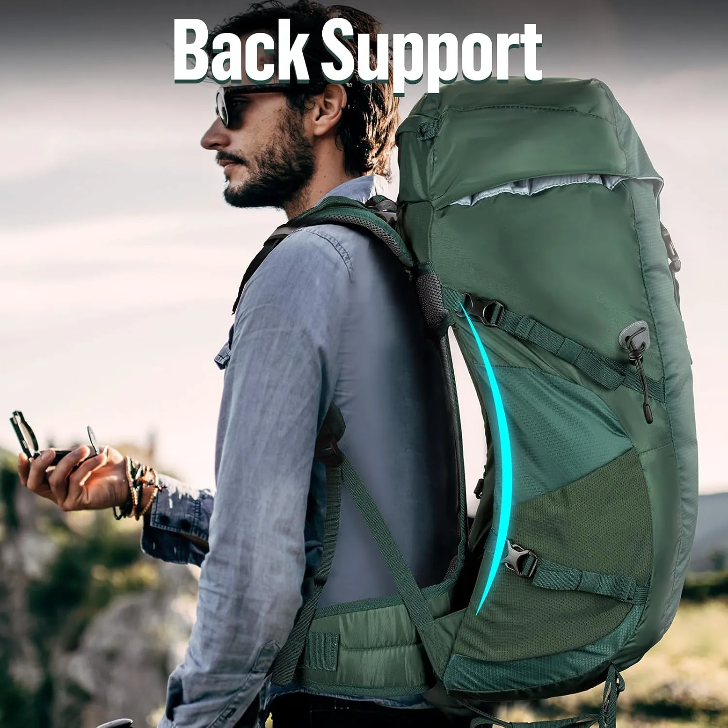 Night Cat Internal-frame Hiking Backpack: 50L Camping Backpack for Men Women Lightweight Waterproof Rain Cover