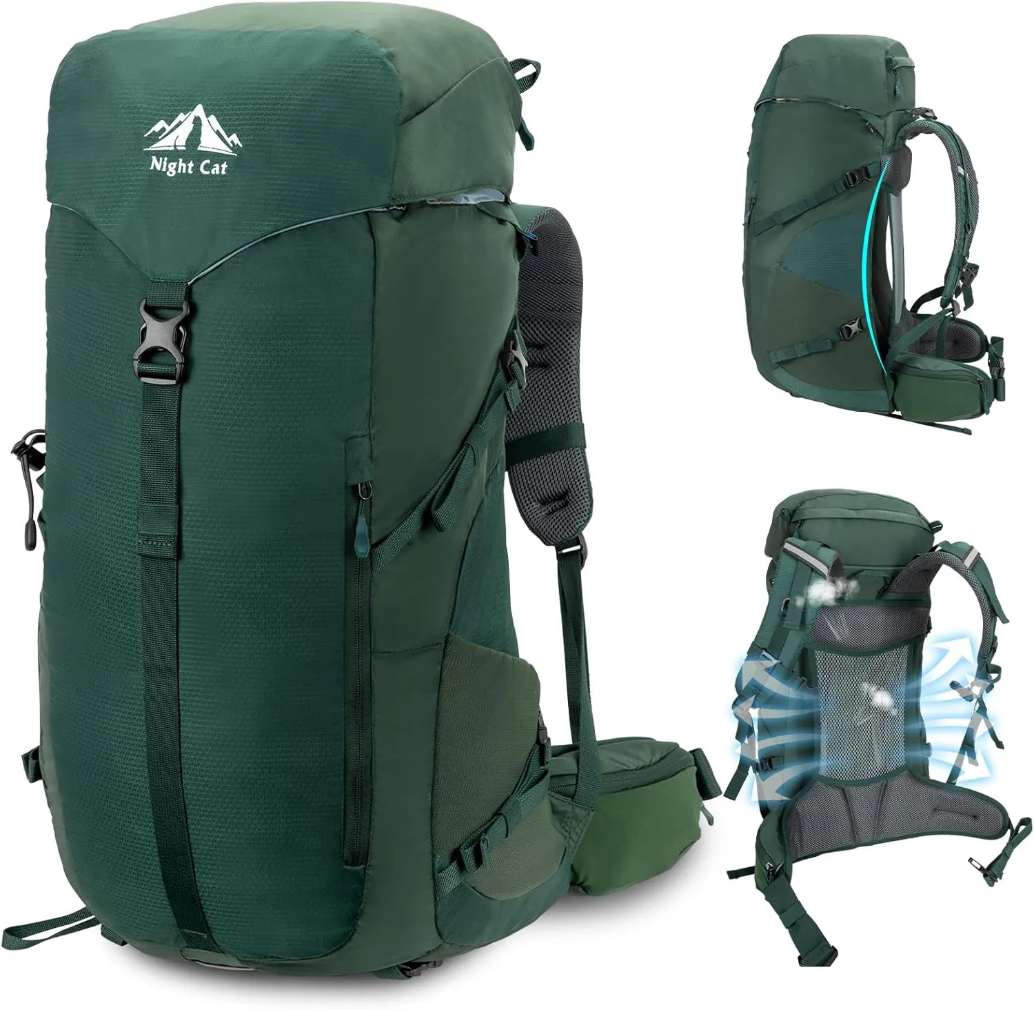 Night Cat Internal-frame Hiking Backpack: 50L Camping Backpack for Men Women Lightweight Waterproof Rain Cover