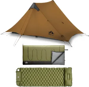 Night Cat Ultralight Tent 2 Persons with Camping Sleeping Bag and Inflatable Sleeping Pads Mat Bed for Professional Backpacker Hiker