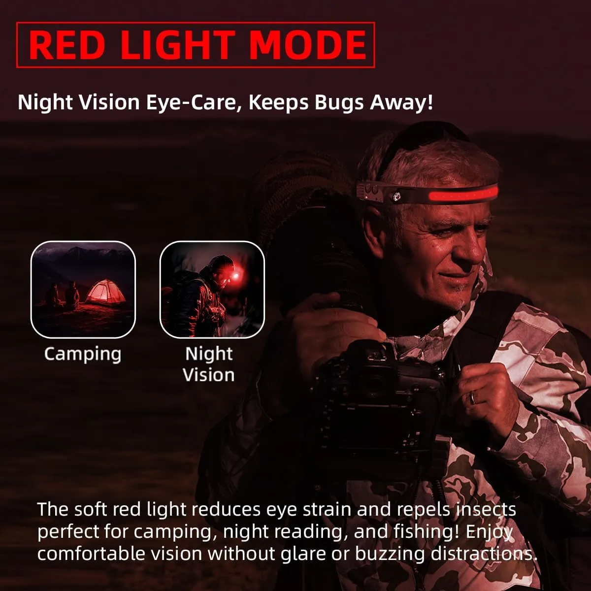Night Vision Eye-Care Red Light, Rechargeable Headlamp 4PCS, Hard Hat Light for Adults, 230° COB Headlight for Forehead, LED Headband Flashlight for Working, Running, Camping Essentials Gear