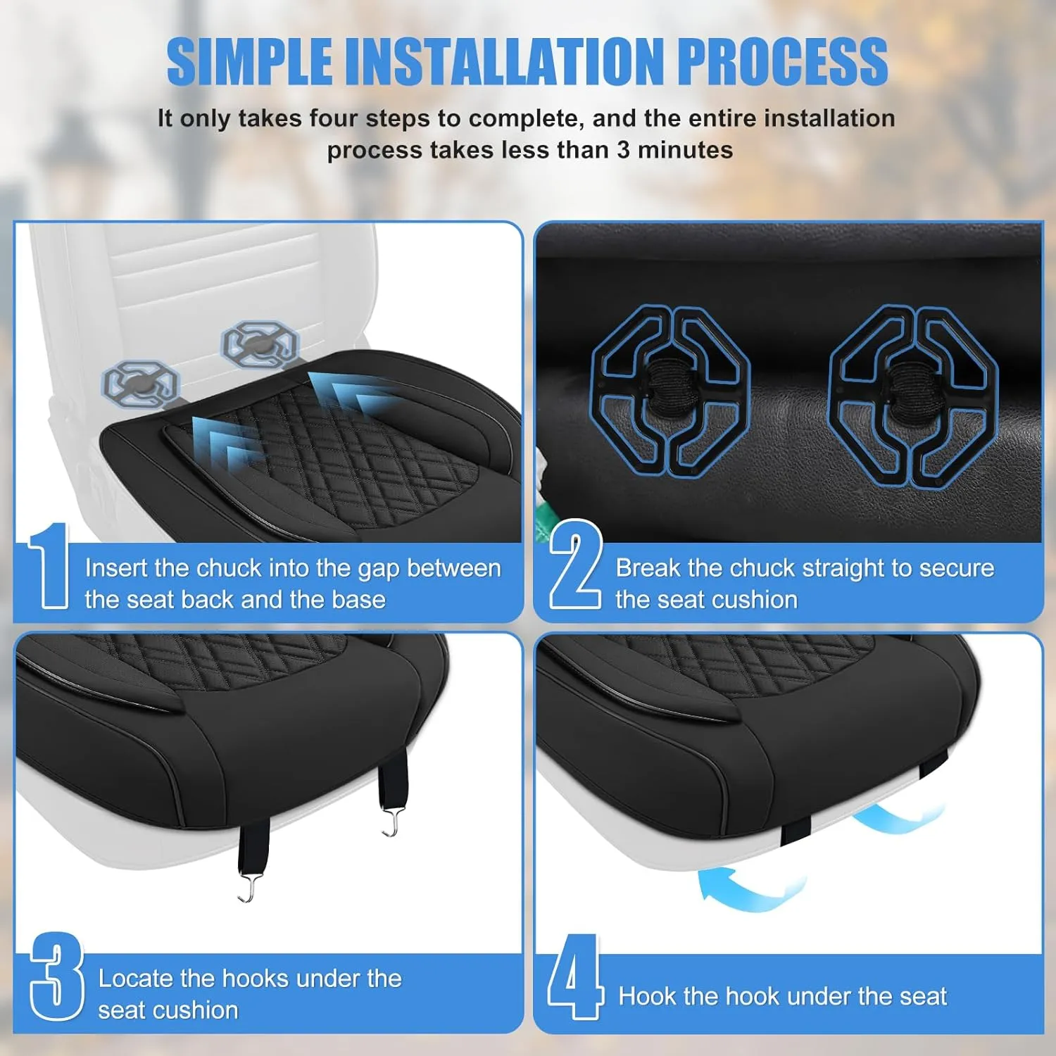Nilight Car Seat Cushion Cover Black Leather Front Seats with Wings Waterproof and Anti-Slip with Storage Bag Wrapped Bottom Suitable for Cars Sedan Van SUV Truck