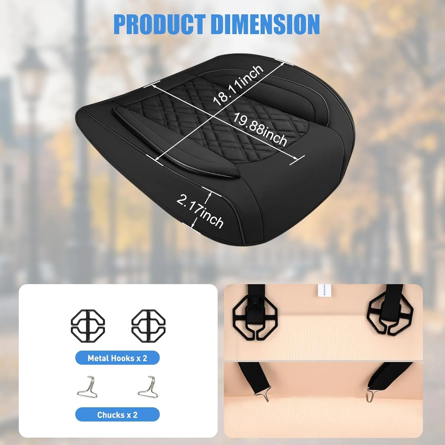 Nilight Car Seat Cushion Cover Black Leather Front Seats with Wings Waterproof and Anti-Slip with Storage Bag Wrapped Bottom Suitable for Cars Sedan Van SUV Truck
