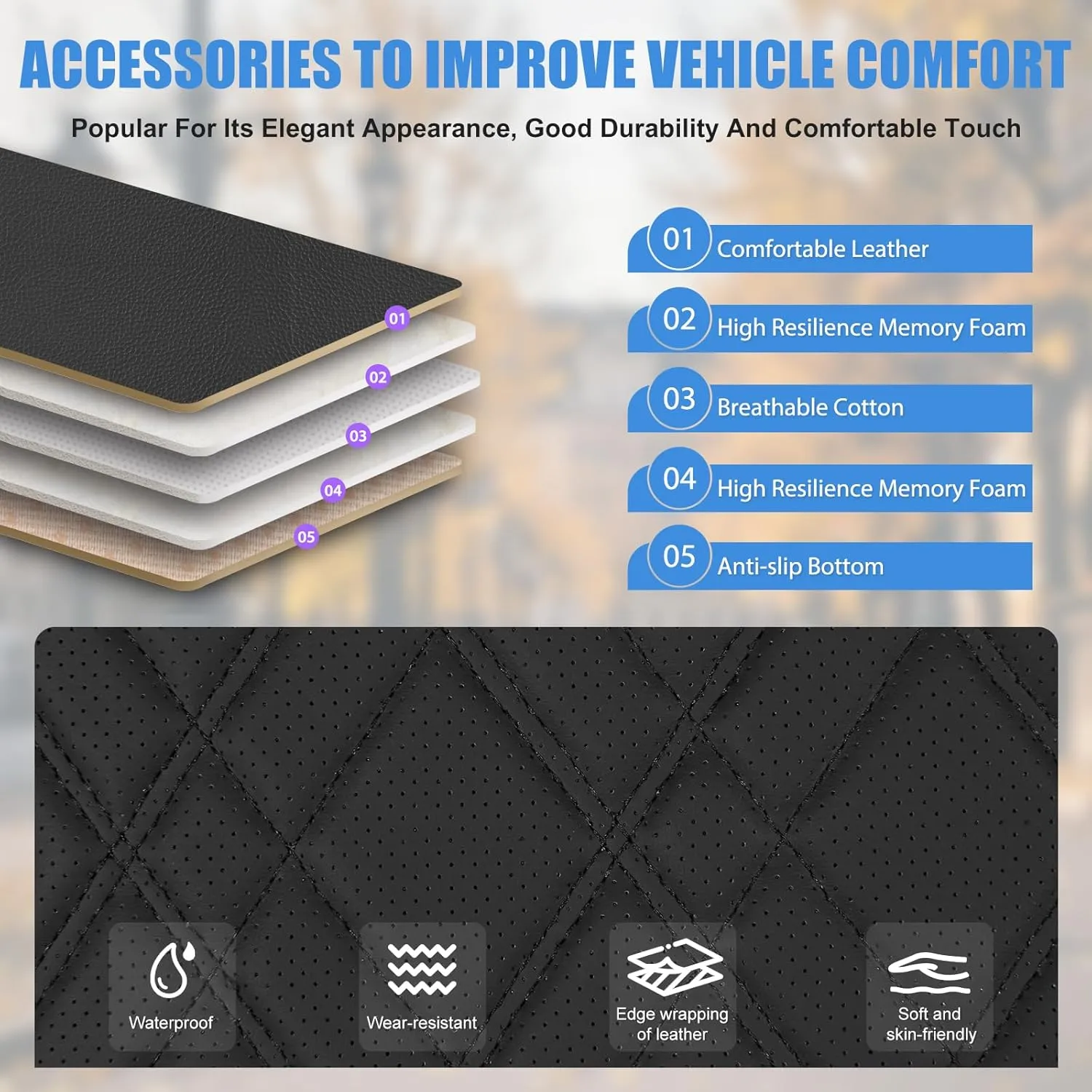 Nilight Car Seat Cushion Cover Black Leather Front Seats with Wings Waterproof and Anti-Slip with Storage Bag Wrapped Bottom Suitable for Cars Sedan Van SUV Truck