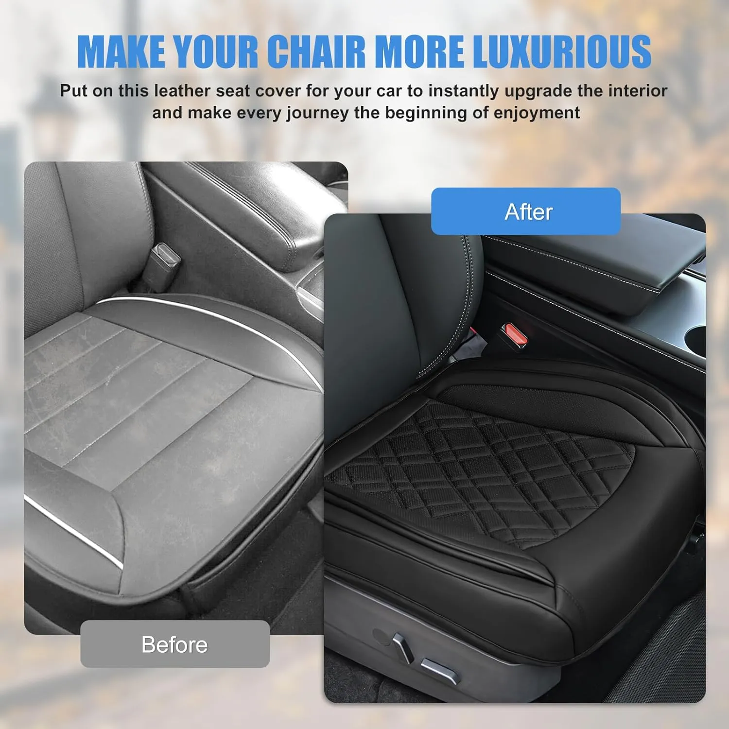 Nilight Car Seat Cushion Cover Black Leather Front Seats with Wings Waterproof and Anti-Slip with Storage Bag Wrapped Bottom Suitable for Cars Sedan Van SUV Truck