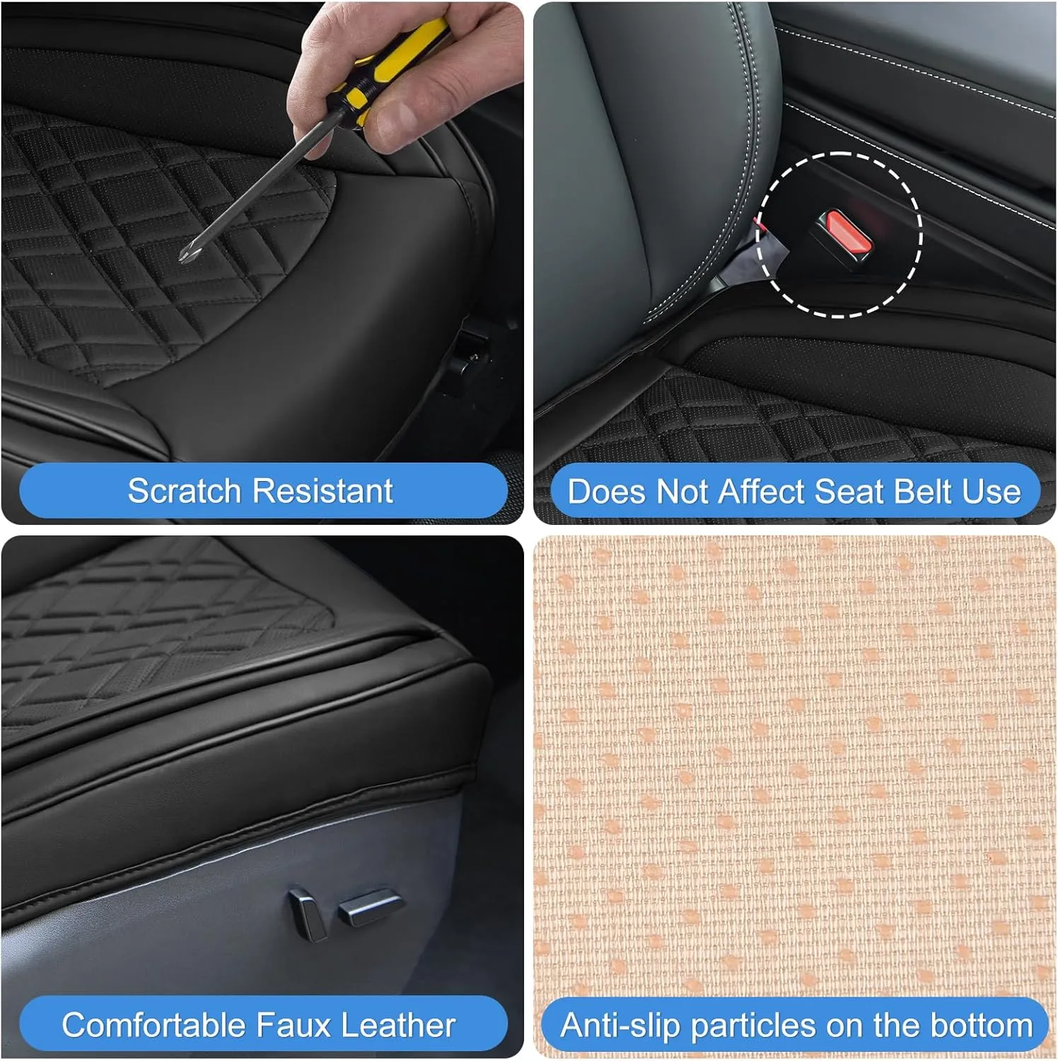 Nilight Car Seat Cushion Cover Black Leather Front Seats with Wings Waterproof and Anti-Slip with Storage Bag Wrapped Bottom Suitable for Cars Sedan Van SUV Truck