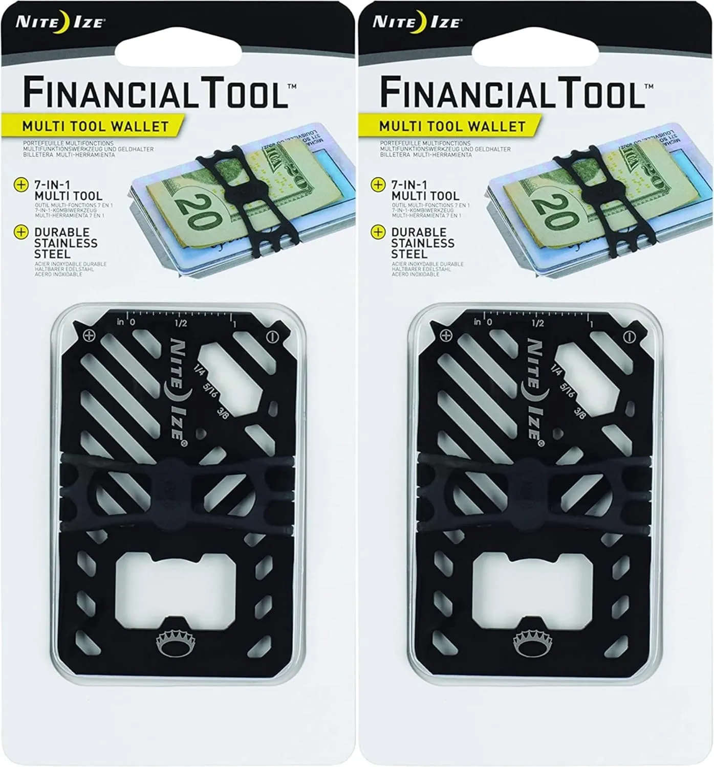 Nite Ize Financial Tool 7-in-1 Multi Tool Wallet - Black (2-Pack)