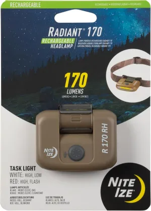 Nite Ize Radiant 170 Rechargeable Headlamp - Durable Headlamp with Rechargeable 170 Lumen Light - Great for Camping, Hiking & at-Home Projects - Coyote