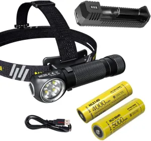 Nitecore Combo HC35 Rechargeable LED Headlamp -2700Lm w/NL2150HPR & NL2140 Batteries  Eco-Sensa USB Charging Cord & UI1 USB Charger