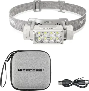 Nitecore HC65 UHE Headlamp, 2000 Lumen Heavy Duty Metal, USB-C Rechargeable with White, Red, and Reading Lights for Camping, Hiking, Hunting, and Industrial Works with Organizer (Grey)