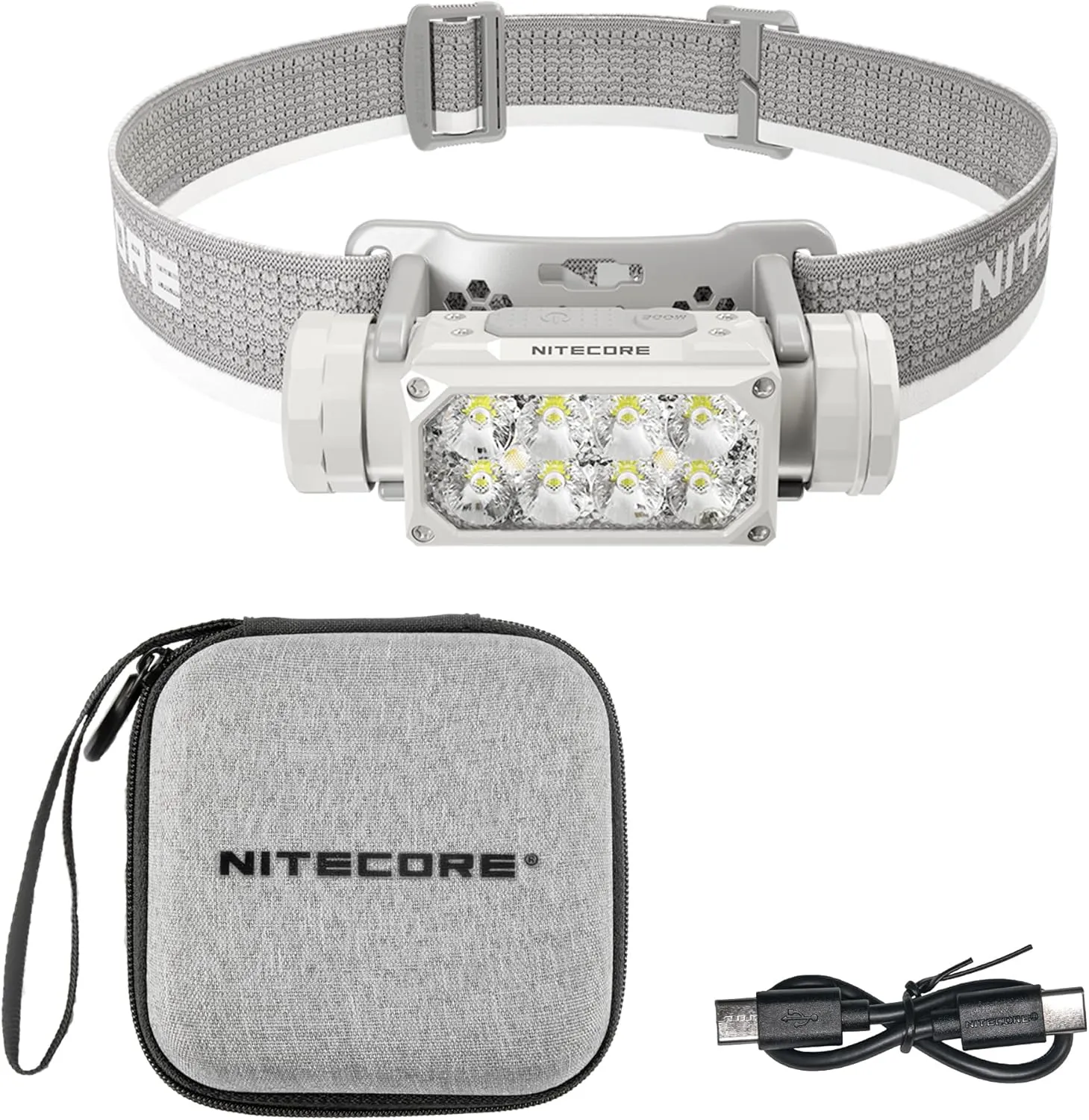 Nitecore HC65 UHE Headlamp, 2000 Lumen Heavy Duty Metal, USB-C Rechargeable with White, Red, and Reading Lights for Camping, Hiking, Hunting, and Industrial Works with Organizer (Grey)