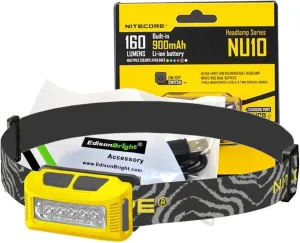 Nitecore NU10 160 Lumen USB rechargeable LED headlamp/worklight and EdisonBright brand USB charging cable bundle (Yellow)