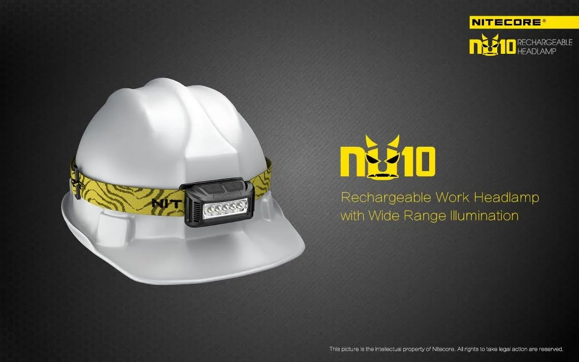 Nitecore NU10 160 Lumen USB rechargeable LED headlamp/worklight and EdisonBright brand USB charging cable bundle (Yellow)