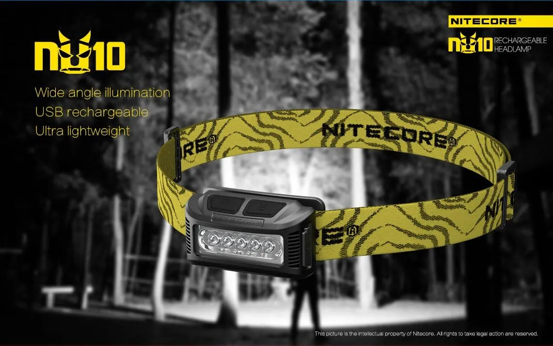 Nitecore NU10 160 Lumen USB rechargeable LED headlamp/worklight and EdisonBright brand USB charging cable bundle (Yellow)