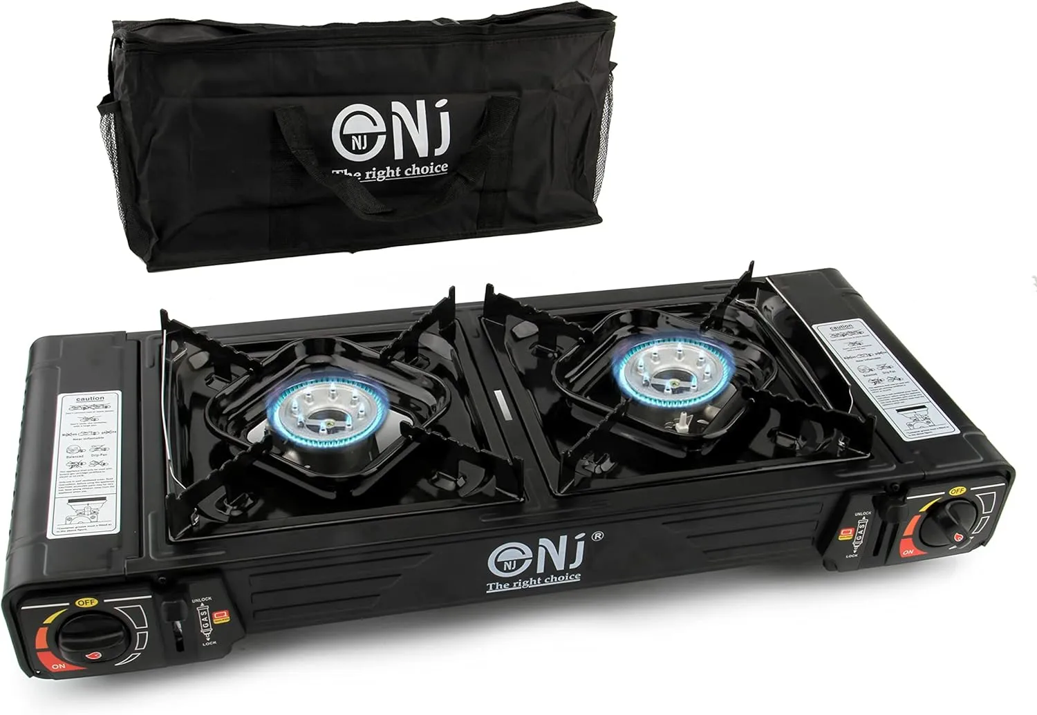 NJ DS-22 Double Camping Gas Stove 2 Burner Portable Cooker Carry Bag Butane BBQ Outdoor