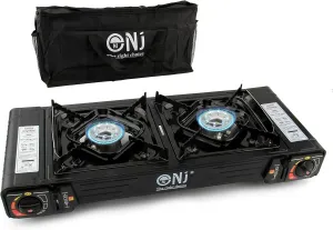 NJ DS-22 Double Camping Gas Stove 2 Burner Portable Cooker Carry Bag Butane BBQ Outdoor