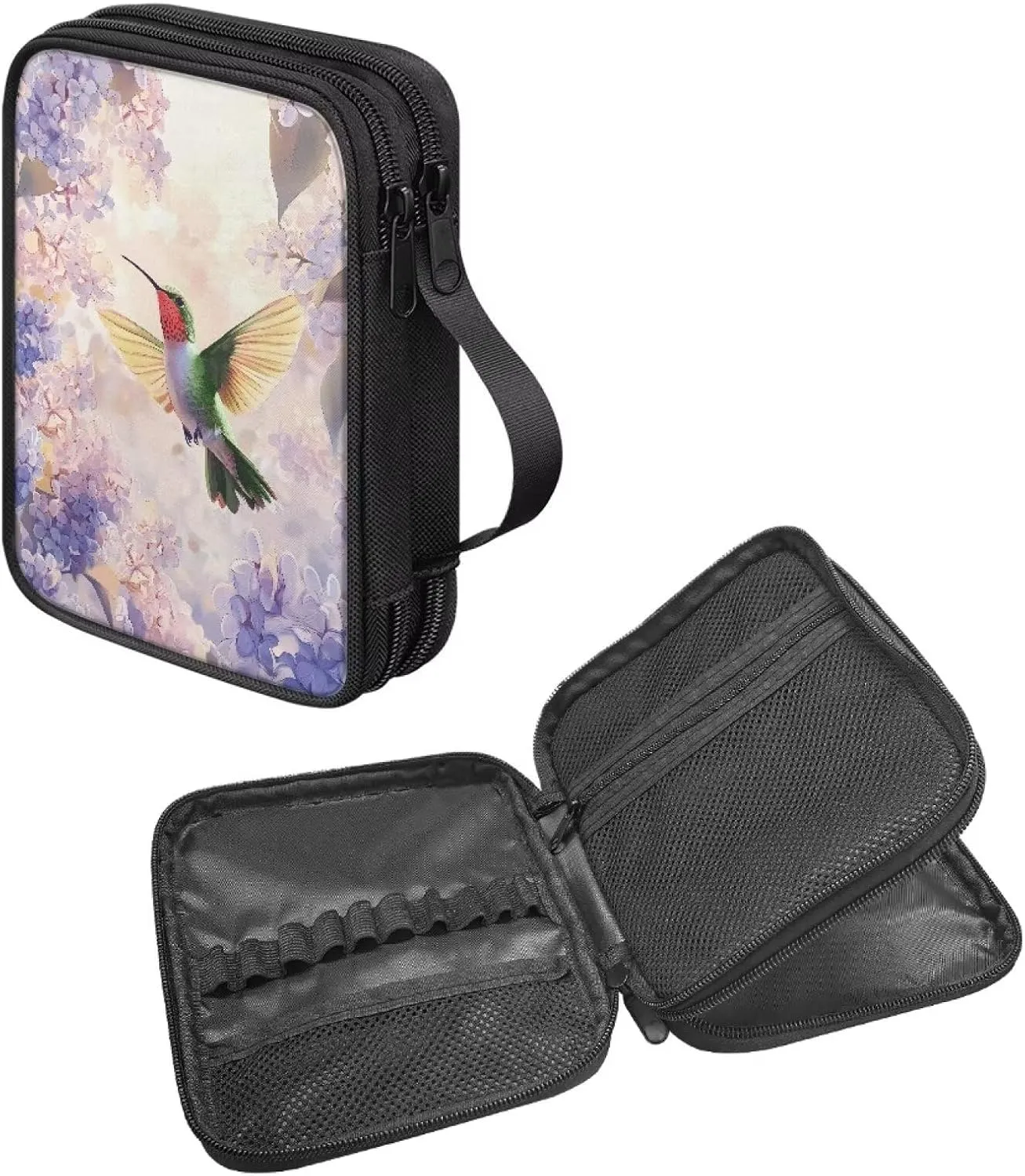 Noprintge Hummingbird Hydrangea Crochet Hook Case Knitting Needle Storage Bag, Travel Organizer Bag for Crochet Hook and Knitting Accessories, Easy to Carry (Case Only)