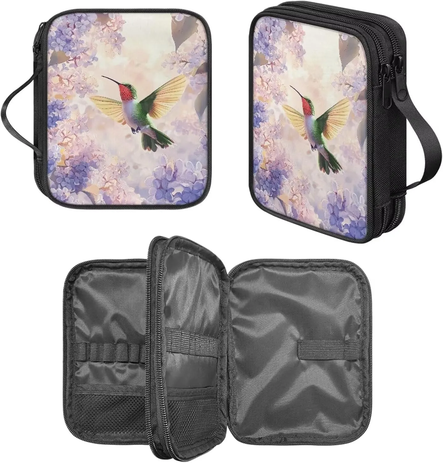 Noprintge Hummingbird Hydrangea Crochet Hook Case Knitting Needle Storage Bag, Travel Organizer Bag for Crochet Hook and Knitting Accessories, Easy to Carry (Case Only)