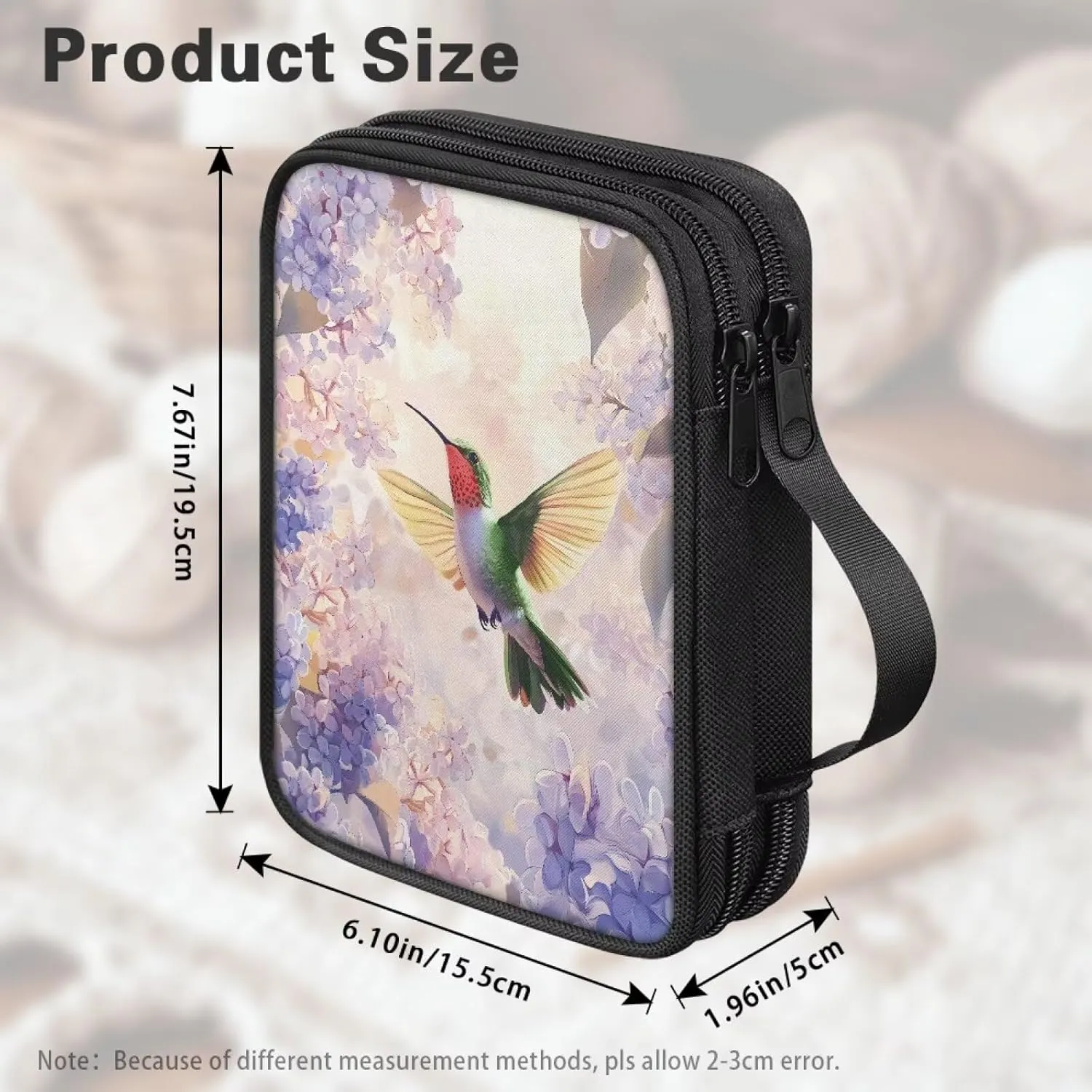 Noprintge Hummingbird Hydrangea Crochet Hook Case Knitting Needle Storage Bag, Travel Organizer Bag for Crochet Hook and Knitting Accessories, Easy to Carry (Case Only)