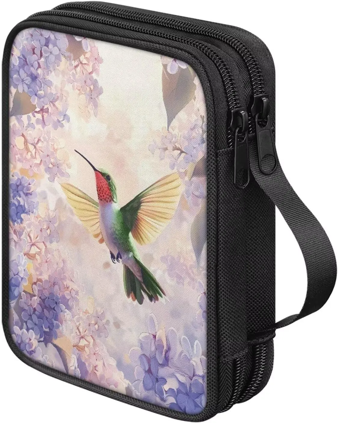 Noprintge Hummingbird Hydrangea Crochet Hook Case Knitting Needle Storage Bag, Travel Organizer Bag for Crochet Hook and Knitting Accessories, Easy to Carry (Case Only)