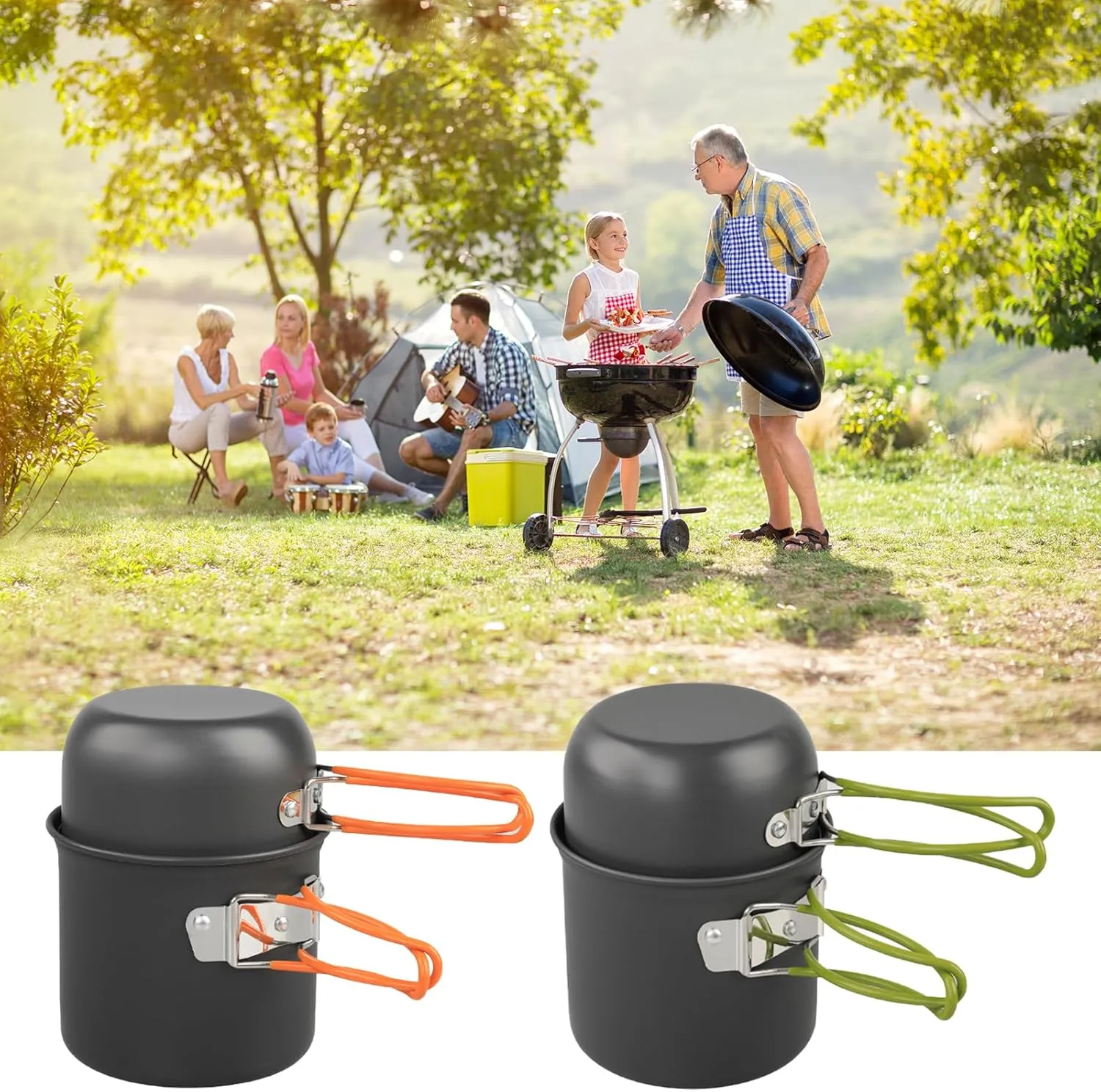 NUEAYMS Outdoor Camping Cookware Backpacking Pots and Pans Portable Camping Cooking Utensils with Folding Handle Enduring