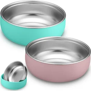 Nuogo 2 Pcs 304 Stainless Steel Baby Bowls with Removable Silicone Shell Toddler Bowls Kids Anti Scald Snack Container for Food Feeding, Dishwasher Safe (Pink,Green)