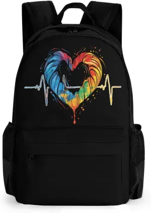 Nurses Tie-Dye Pulse Heart Laptop Backpack Lightweight Travel Shoulder Bag Casual Daypack for Men Women
