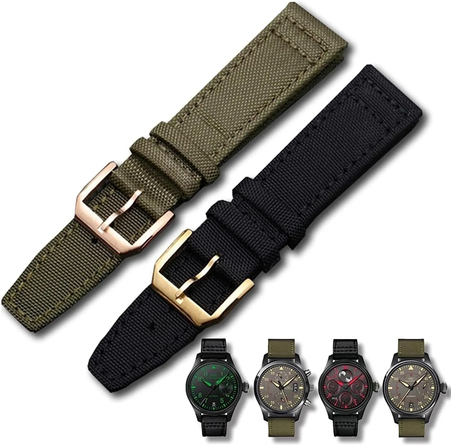 Nylon Leather Back Watch Band For IWC PILOT WATCHES PORTUGIESER Men Insurance Clasp Strap Watch Bracelet Accessories