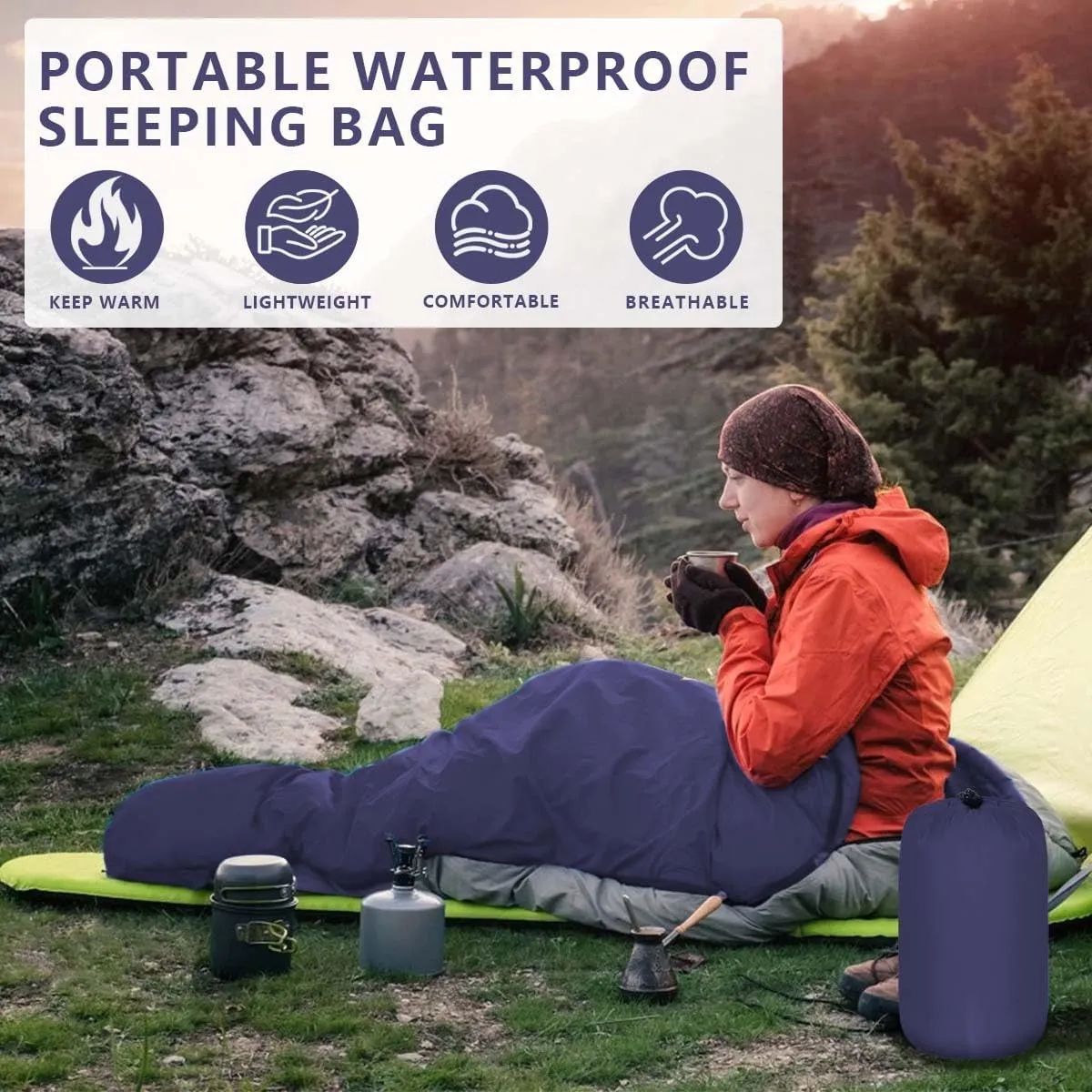 OBTANIM Camping Sleeping Bags Portable Waterproof Sleeping Bag for Adults Kids 4 Seasons Winter, Fall, Spring, Summer Backpacking Hiking Camping Mountaineering Indoor Outdoor Use
