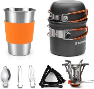 Odoland Bundle - 2 Items Camping Cookware Set and 10pcs Stainless Steel Camping Cookware