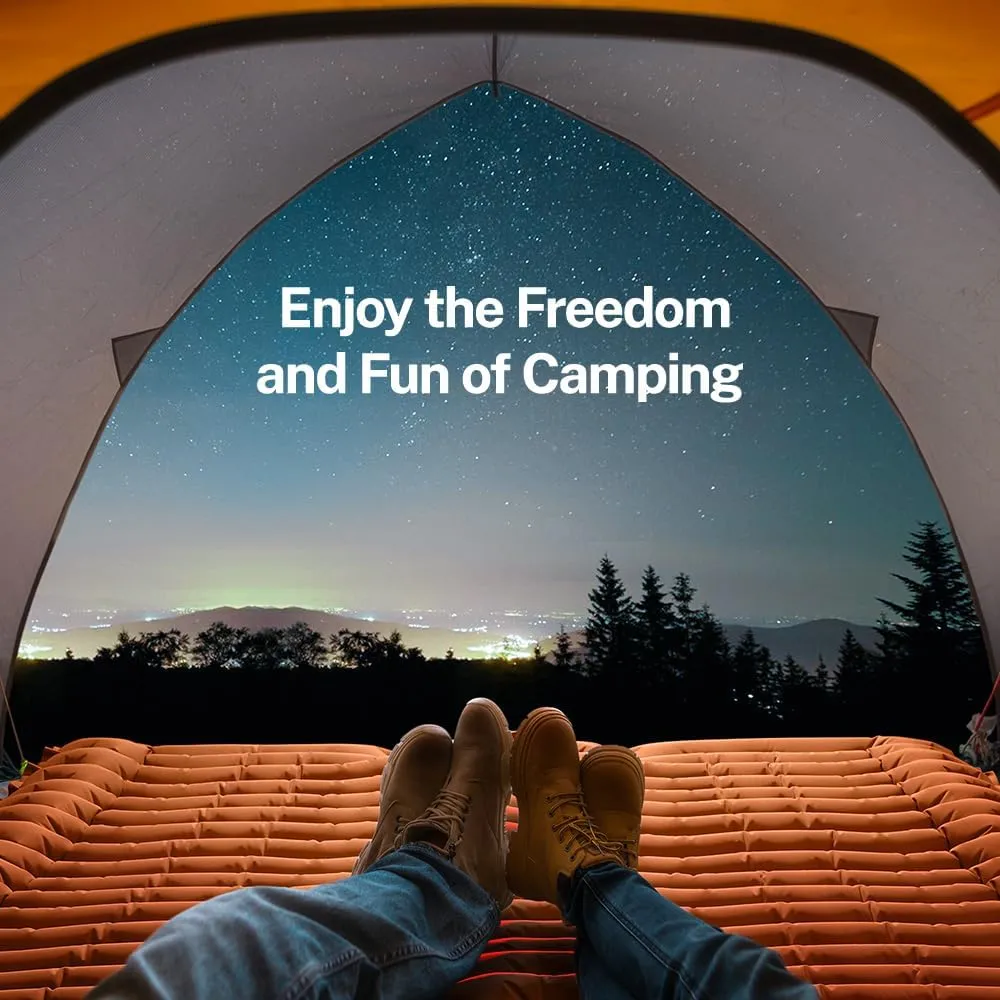 OGERY Double Sleeping Pad, 4" Extra-Thick Camping Sleeping Pad with Pillow and Built-in Foot Pump, Self Inflating Air Mattress Mat for Camping Backpacking Hiking Traveling Tent