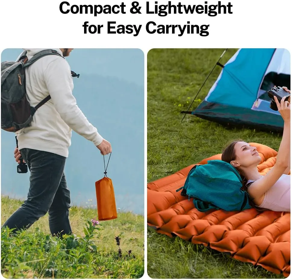 OGERY Double Sleeping Pad, 4" Extra-Thick Camping Sleeping Pad with Pillow and Built-in Foot Pump, Self Inflating Air Mattress Mat for Camping Backpacking Hiking Traveling Tent