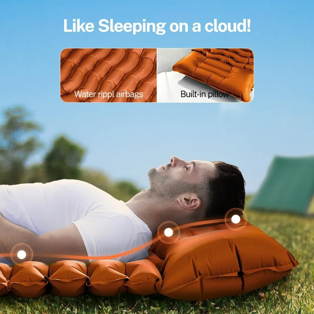 OGERY Double Sleeping Pad, 4" Extra-Thick Camping Sleeping Pad with Pillow and Built-in Foot Pump, Self Inflating Air Mattress Mat for Camping Backpacking Hiking Traveling Tent