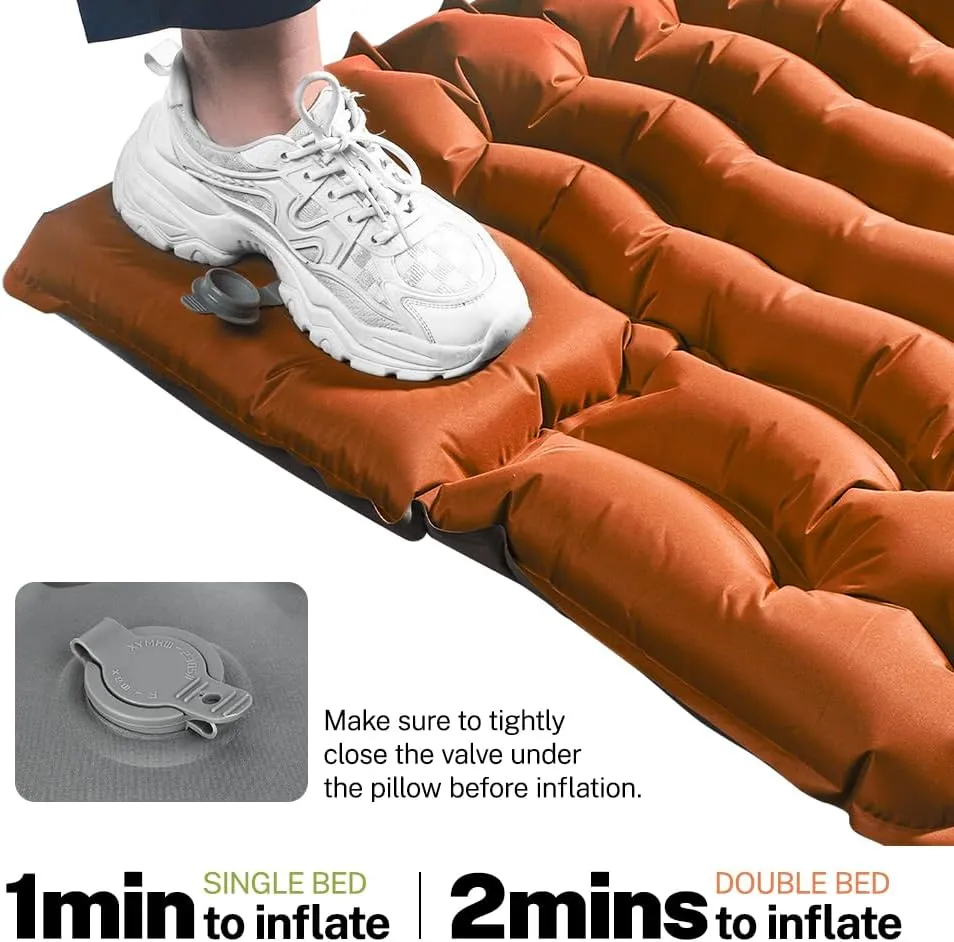 OGERY Double Sleeping Pad, 4" Extra-Thick Camping Sleeping Pad with Pillow and Built-in Foot Pump, Self Inflating Air Mattress Mat for Camping Backpacking Hiking Traveling Tent