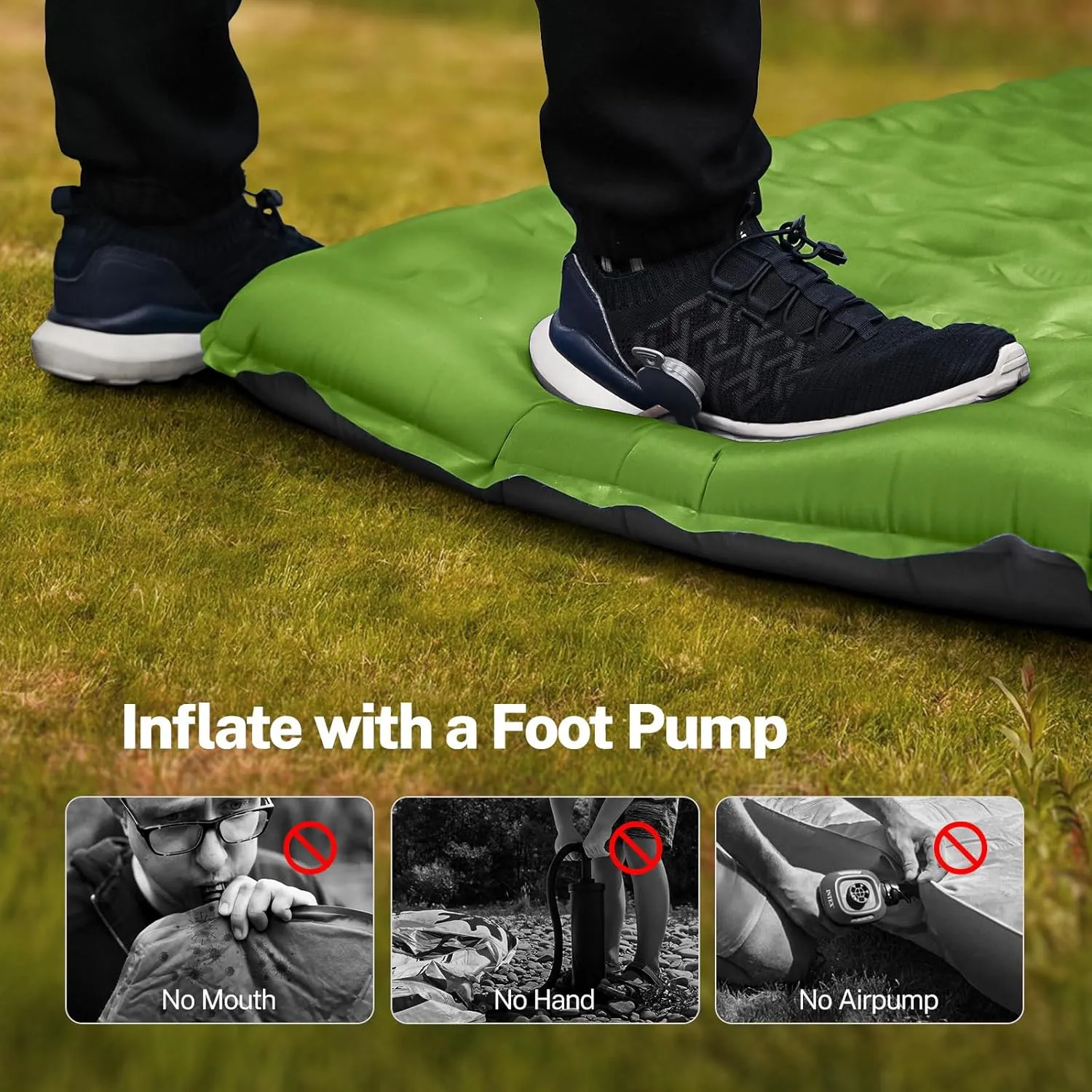 OGERY Sleeping Pad for Camping, 6" Extra-Thick Reinforced Camping Sleeping Pad with Pillows & Built-in Foot Pump, Ultralight Self Inflating Air Mattress Mat for Tent Hiking Essentials Gear