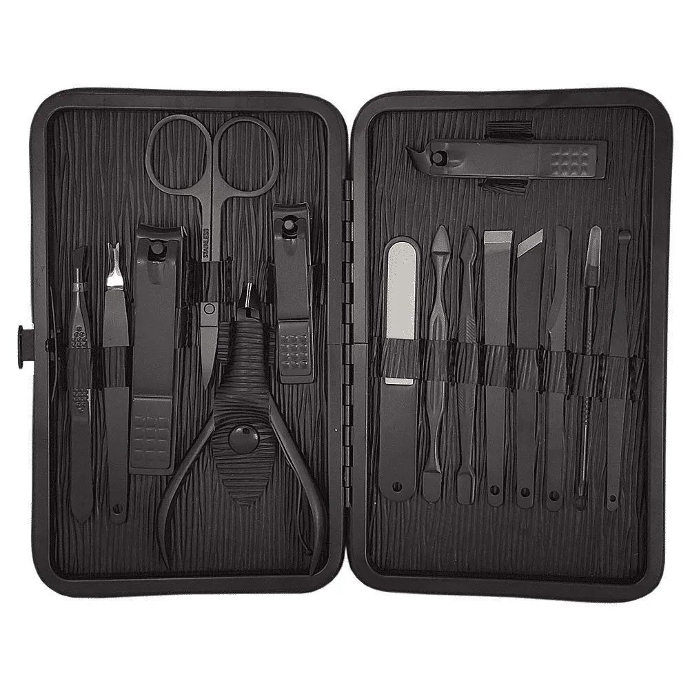 okbool 15Pcs Black Nail Clippers Set Pedicure Kit Stainless Steel Nail Clipper,Professional Nail Scissors Grooming Kit Manicure Includes Cuticle Remover Tools With Portable Travel Case