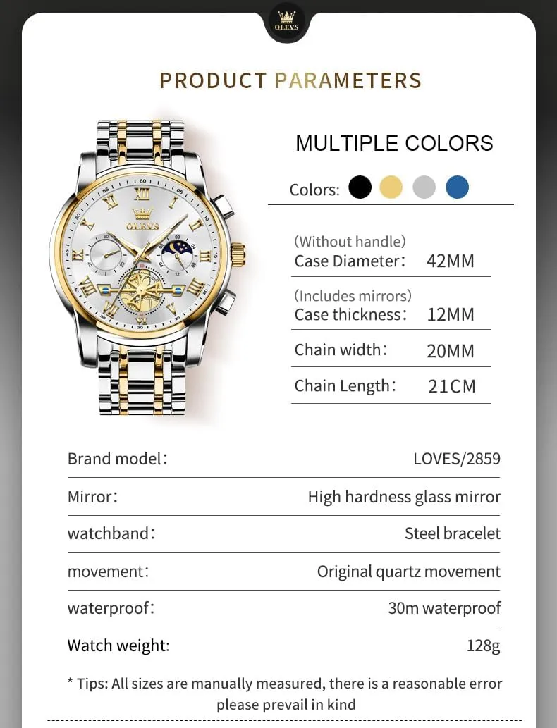 OLEVS Men Watches Square Business Dress Diamond Analog Quartz Date Luxury Watch for Men Casual Stainless Steel Waterproof Luminous Two Tone Wrist Watch