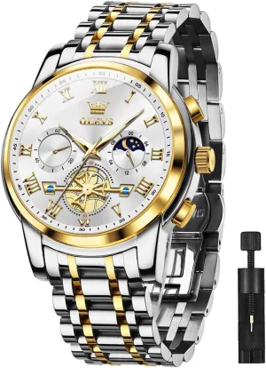 OLEVS Men Watches Square Business Dress Diamond Analog Quartz Date Luxury Watch for Men Casual Stainless Steel Waterproof Luminous Two Tone Wrist Watch